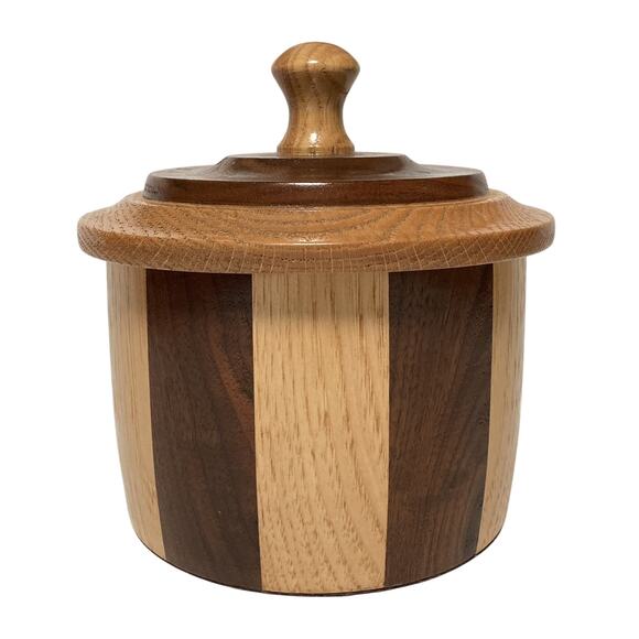 Vintage Hand Turned Wooden Oak Tea Tobacco Storage Decorative Container w Lid - Picture 2 of 9